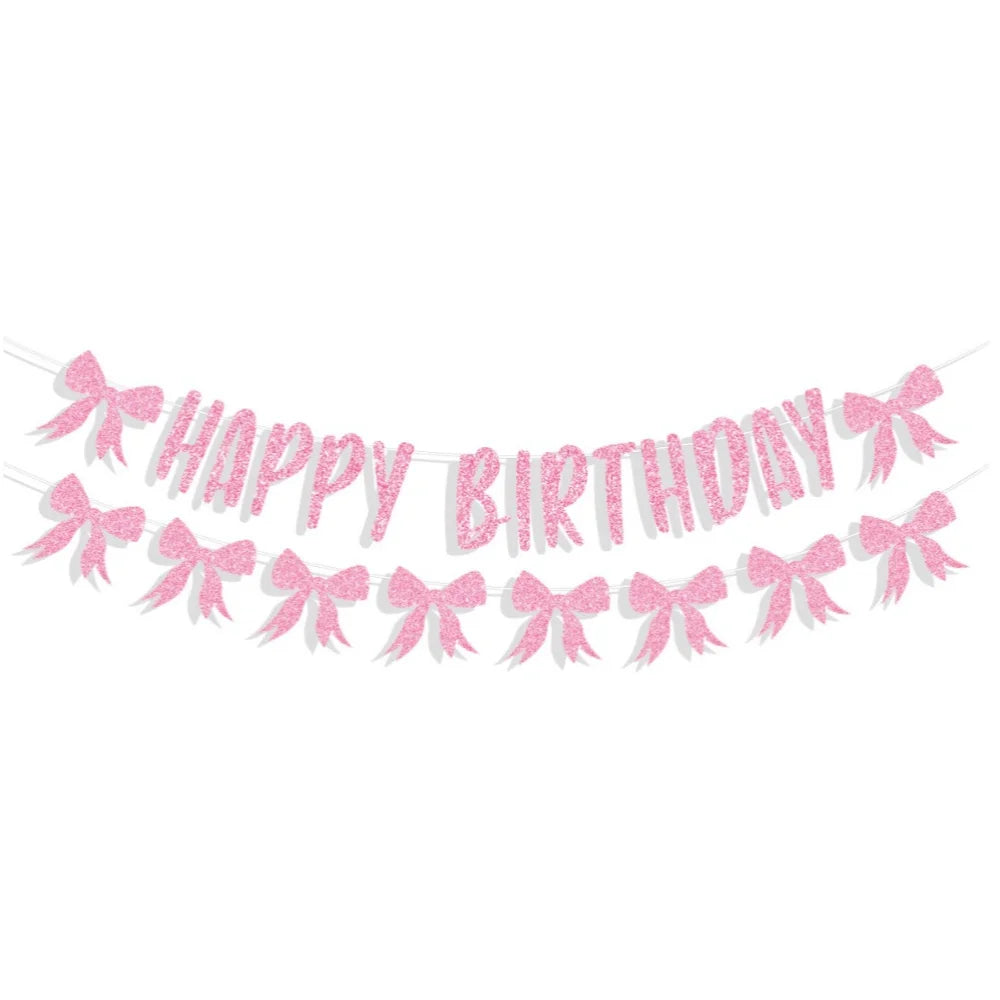 Bow Theme Happy Birthday Banner & Balloon Decoration Set
