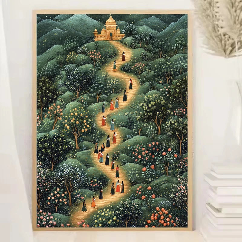 Hindu God Forest Temple Canvas Wall Art | Spiritual Indian Decor