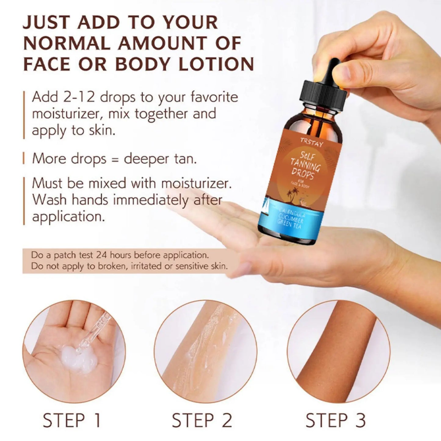 TRSTAY Self-Tanning Drops – Cucumber, Green Tea & Calendula