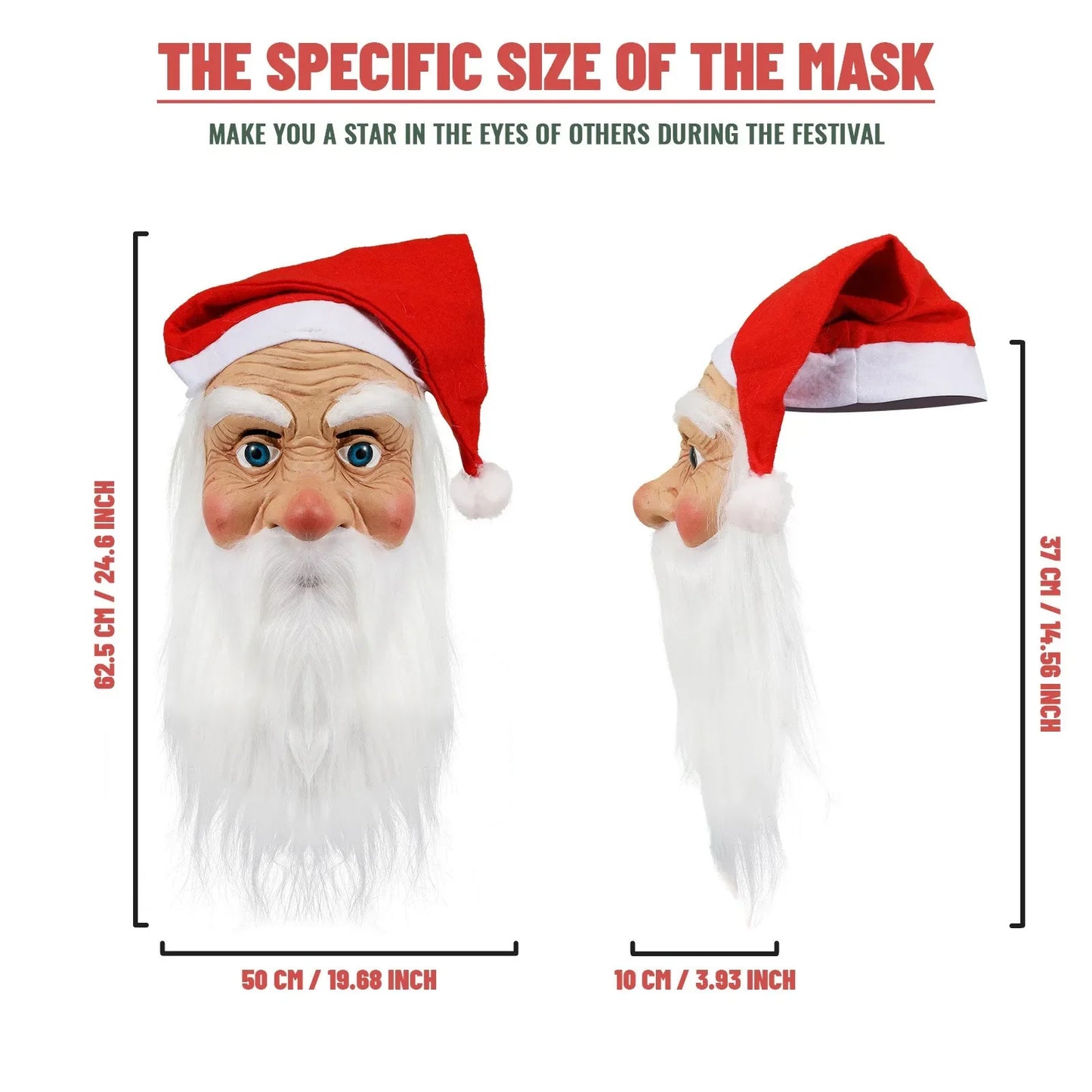 Santa Claus Full Face Latex Mask with Beard & Wig | Xmas Costume