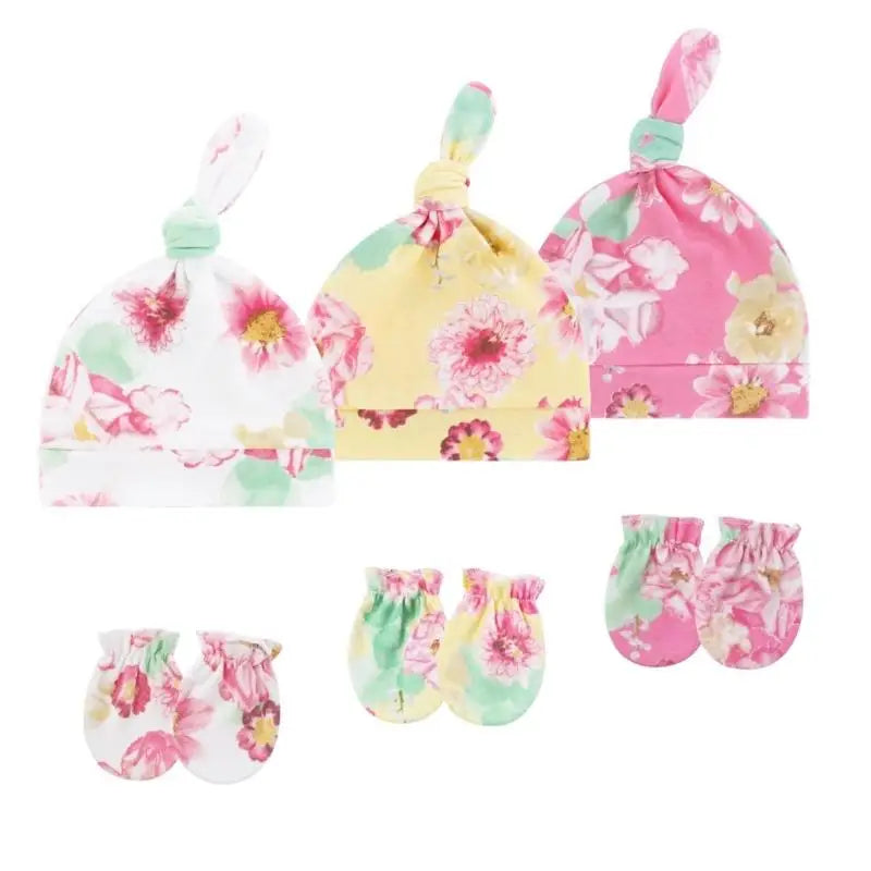 3-Set Cotton Newborn Baby Hats & Scratch-Proof Mittens | 0–3M
