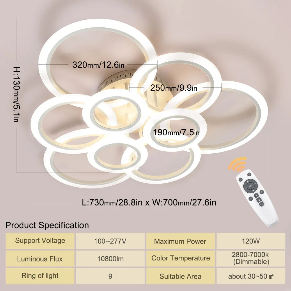 RUNTOIN LED Ring Ceiling Light Dimmable 2800K-7000K + Remote