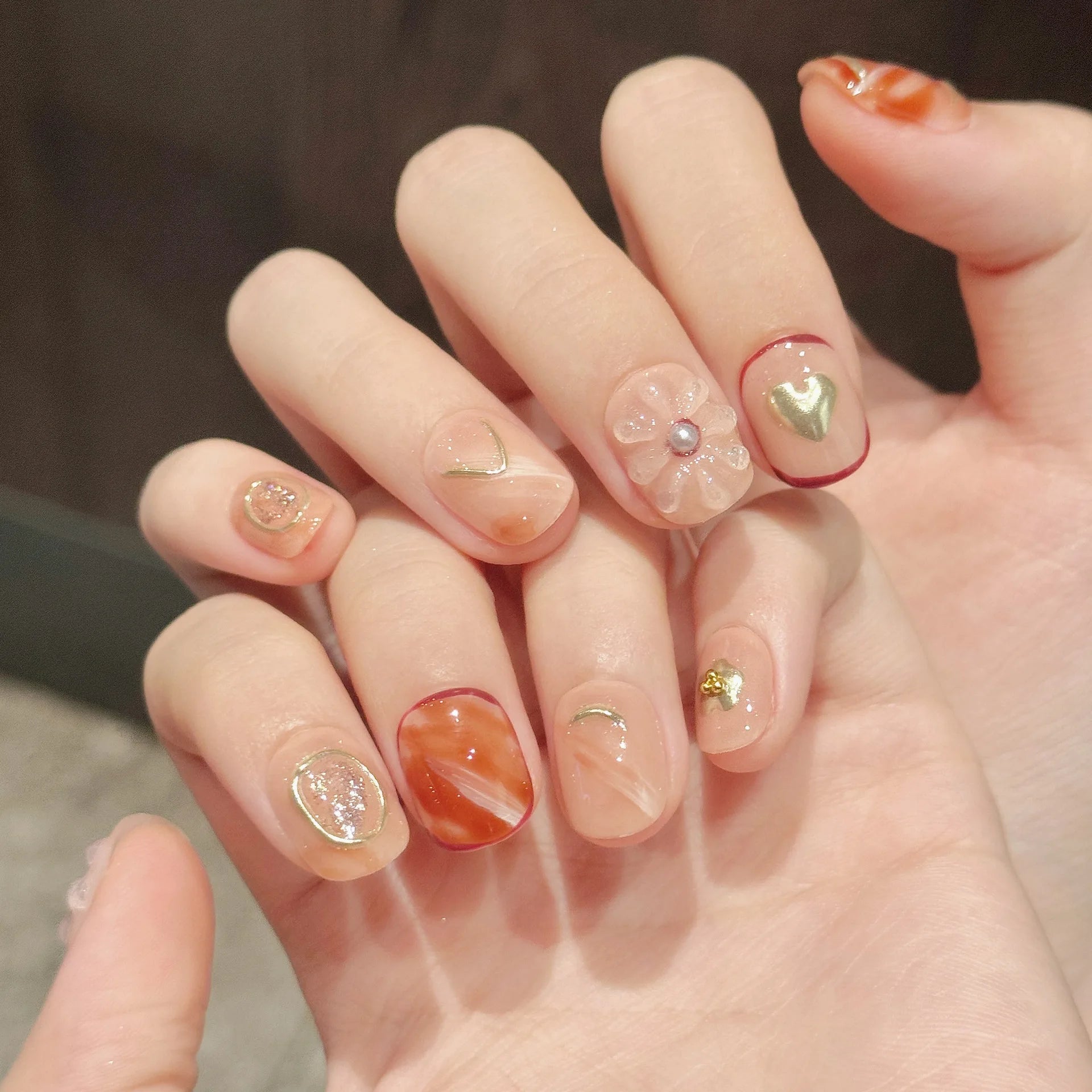 10pcs Handmade Short Press on Nails Color 3D Flower Design Fake Nails for Women Girl Wearable Sweet Cute Korean False Nail Tips Peaceful Pleasures Health and Wellness