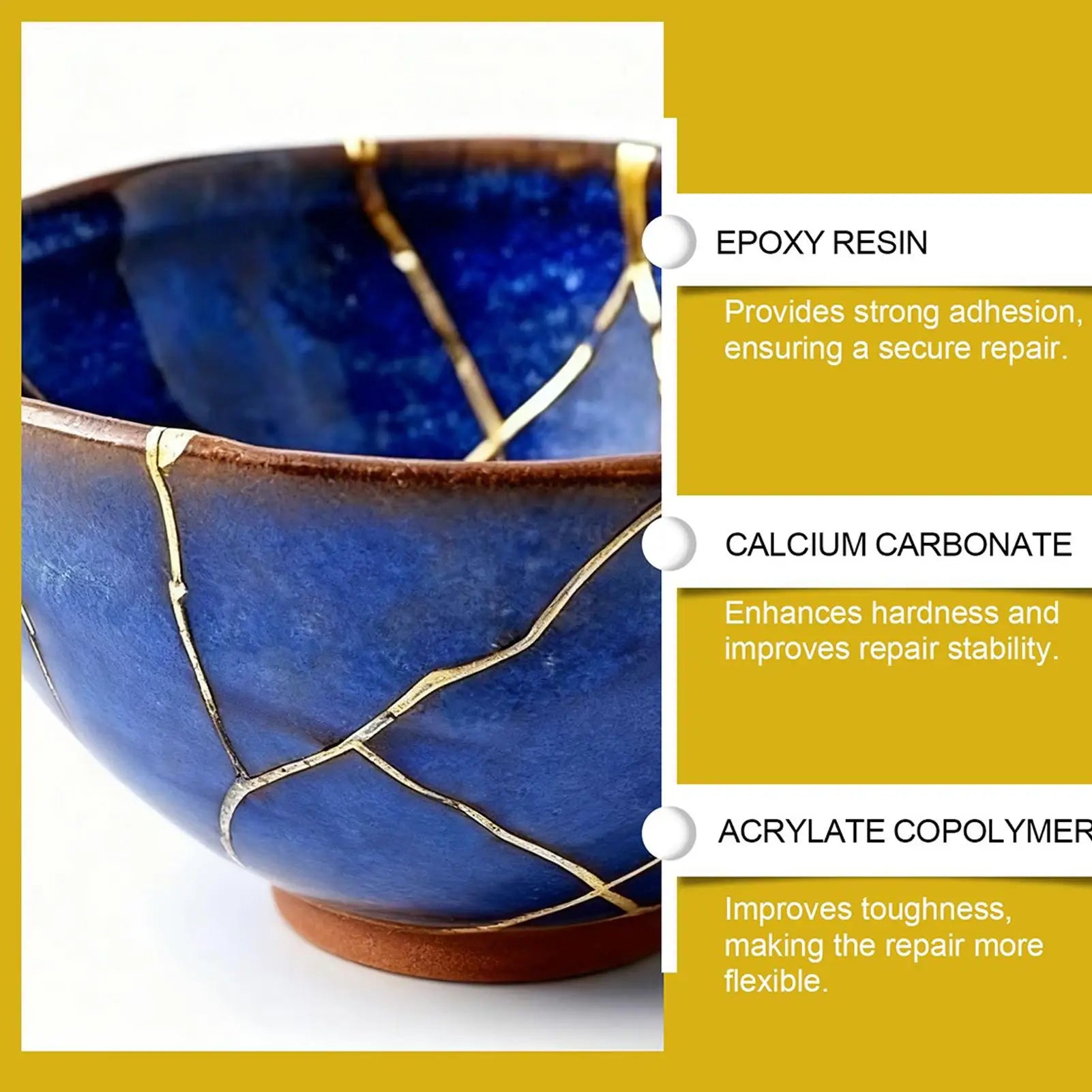 Japanese Kintsugi Ceramic Repair Kit, Food Safe Gold Adhesive, for Broken Pottery Art Craft Bathtub Sculpture Restoration Peaceful Pleasures Health and Wellness