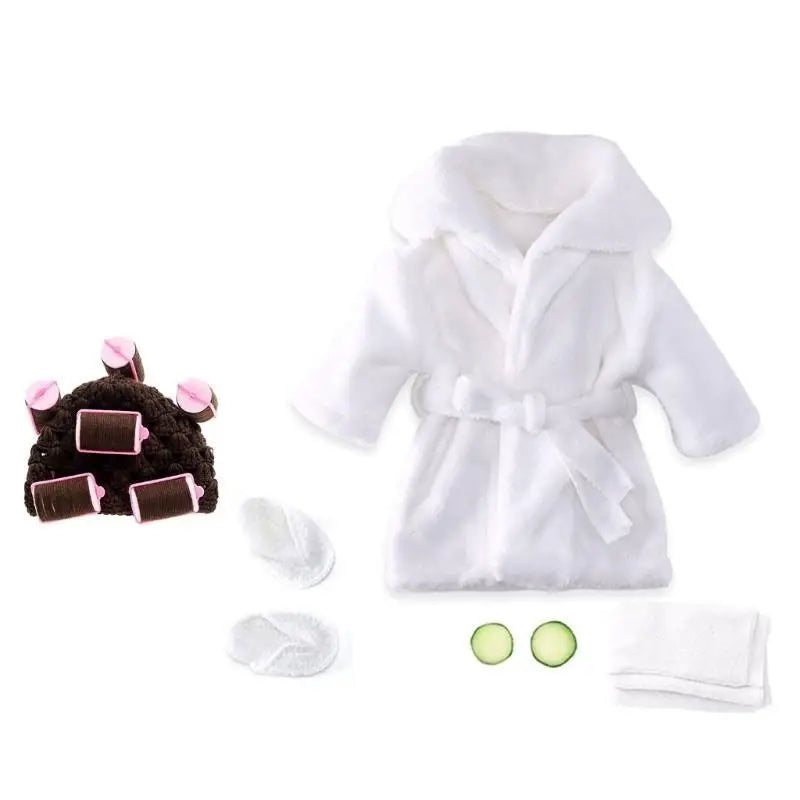 Newborn Spa Photo Outfit – Plush Bathrobe, Headwrap & Props