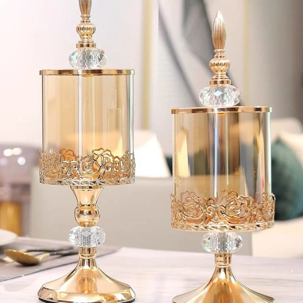European Crystal Glass Candy Jar | Gold-Plated Lid Home Decor