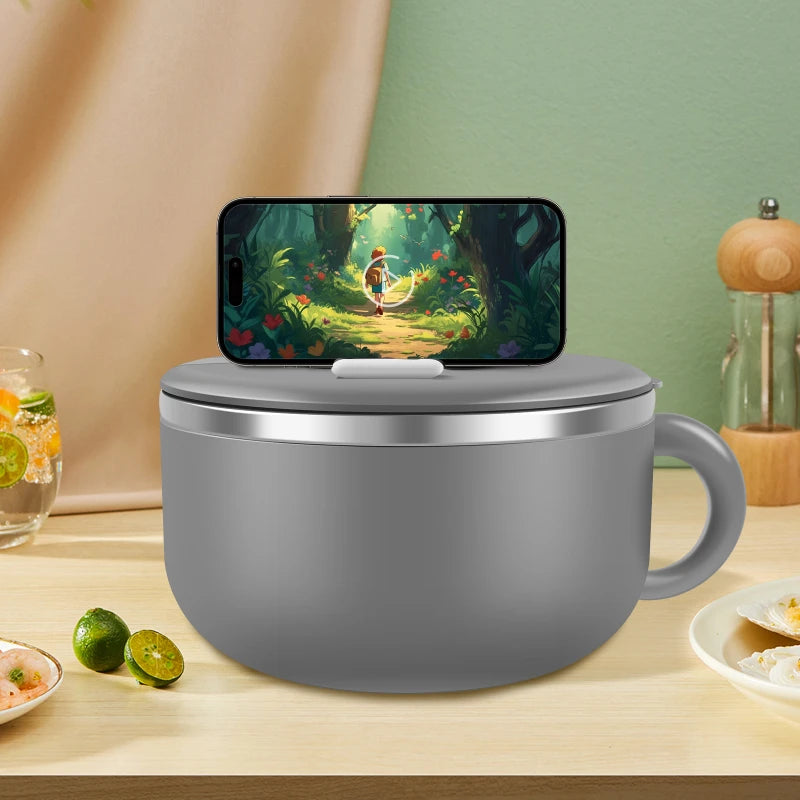1200ml Ramen Bowl With Lid Stainless Steel Instant Noodle Cooker Fruit Salad Rice Soup Bowl Large Lunch Box Kitchen Accessories Peaceful Pleasures Health and Wellness