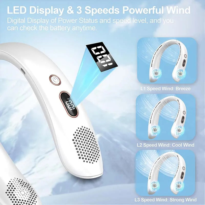 Personal Air Cooler Portable 3-Speed Neck Fan Hands Free Wearable Design Ventilador De Cuello Aire Acondicionado Peaceful Pleasures Health and Wellness