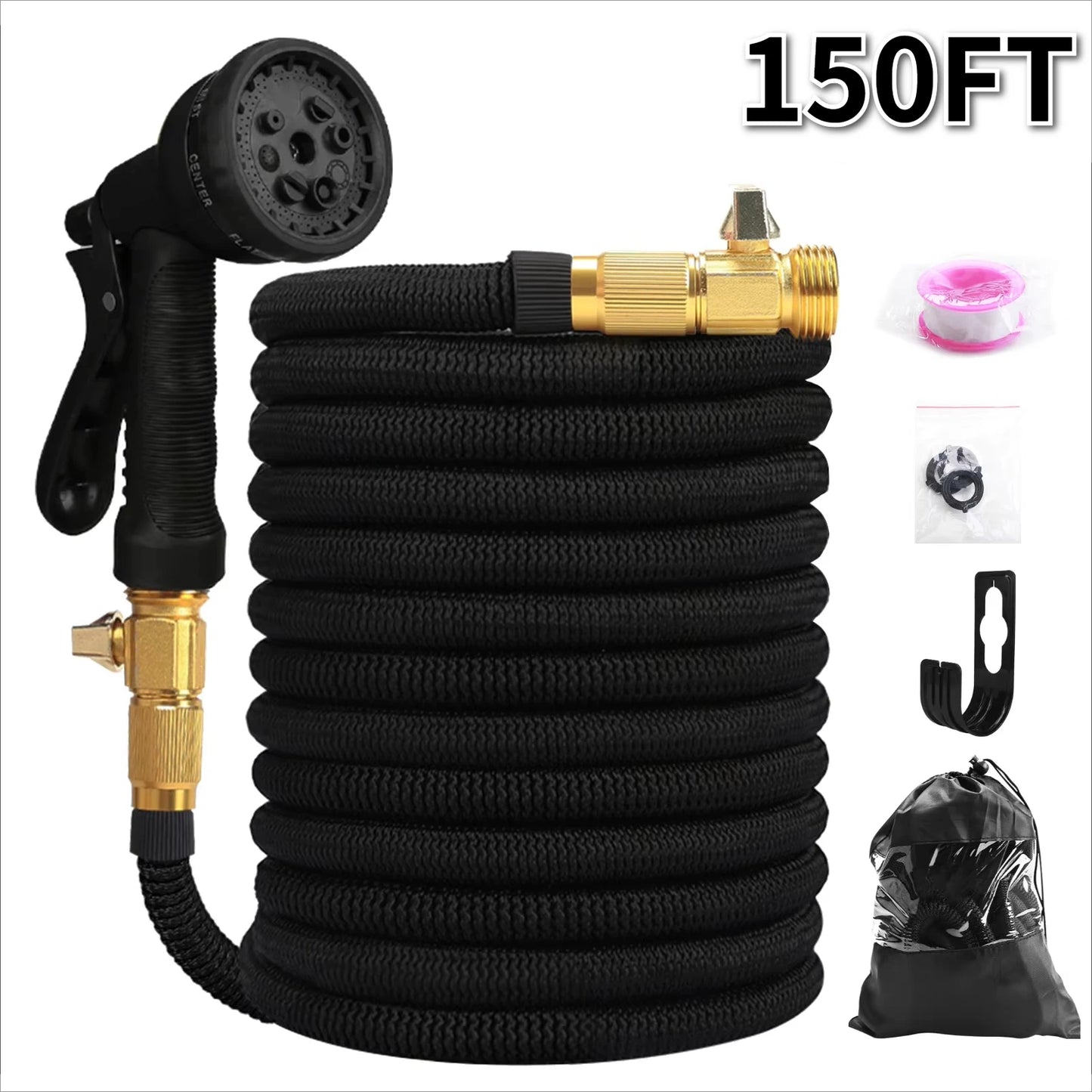 25/50/75/100ft Portable Car Wash Water Gun Garden Hose Water Gun For Cleaning Car 8 Mode Nozzle Spray Wall Mountable Water Hose Peaceful Pleasures Health and Wellness 150ft-46M Extended