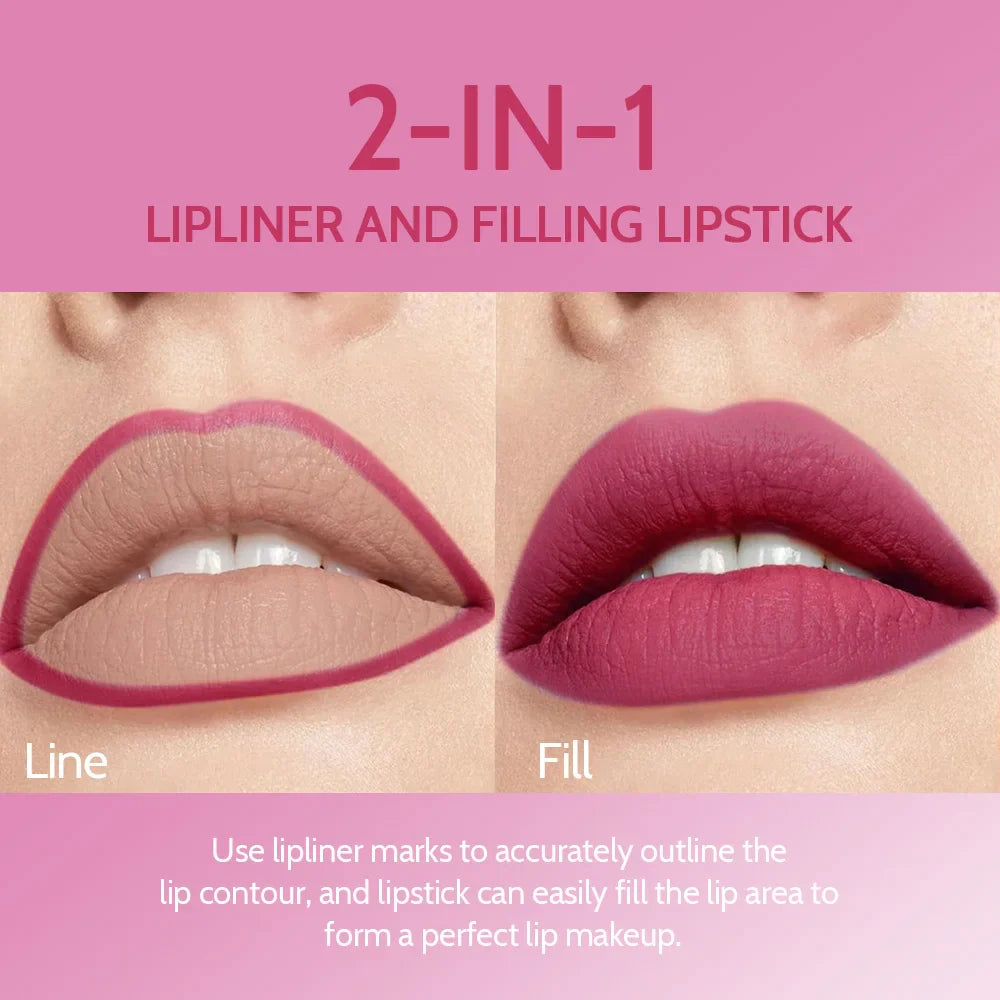 Rave Lady 2-in-1 Matte Lipstick & Lip Liner Pencil – 6 Shades