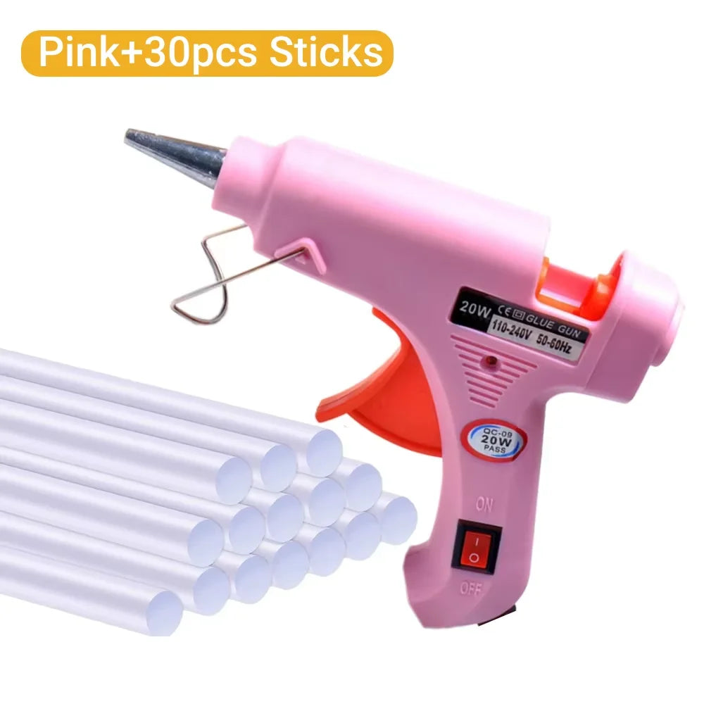 20W Mini Hot Melt Glue Gun with 7mm Glue Sticks – CE Certified
