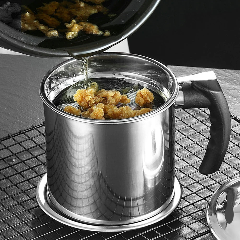 304 Stainless Steel Oil Filter Pot,Fine Strainer Mesh Cooking Oil Storage Can,Reusable Large Capacity Oil Filter Cup For Kitchen Peaceful Pleasures Health and Wellness