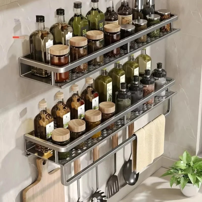 Wall-Mount Kitchen Knife Rack & Spice Organizer | YUNJIEYA