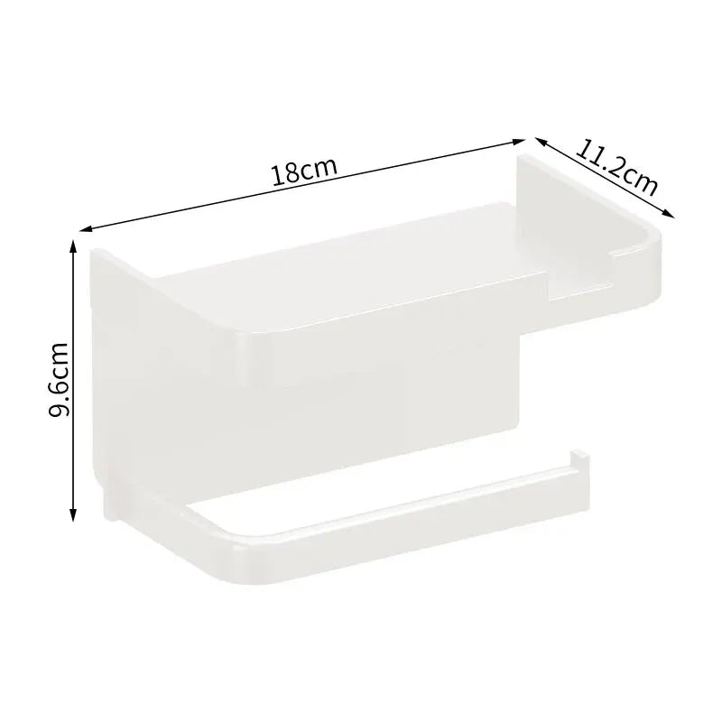 Wall-Mount Plastic Toilet Paper Holder & Storage Rack
