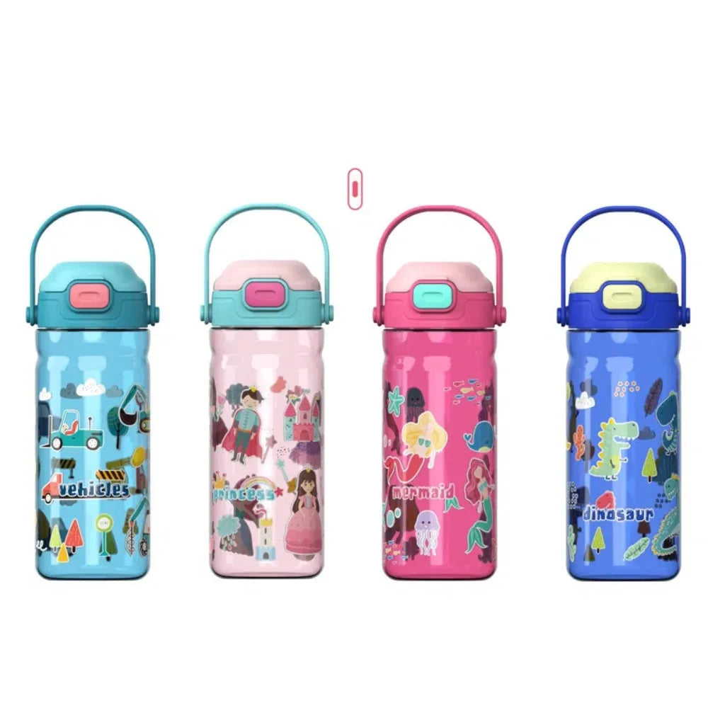 550ml Kids Cartoon Straw Water Bottle with Handle | BPA-Free
