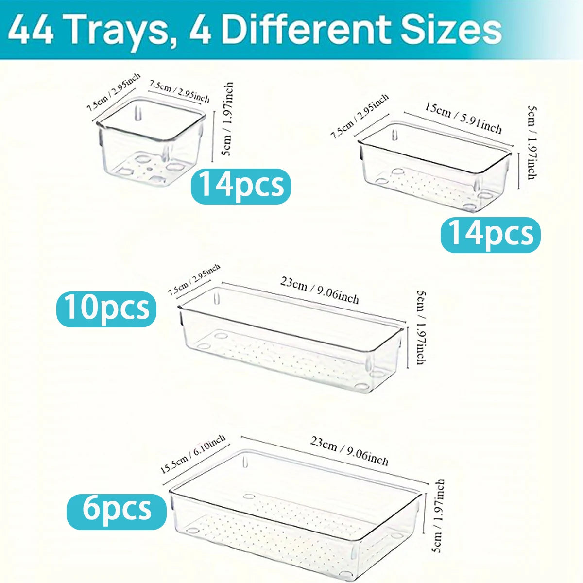 44pcs Clear Plastic Drawer Organizer Set with Dividers Home Organization Peaceful Pleasures Health and Wellness