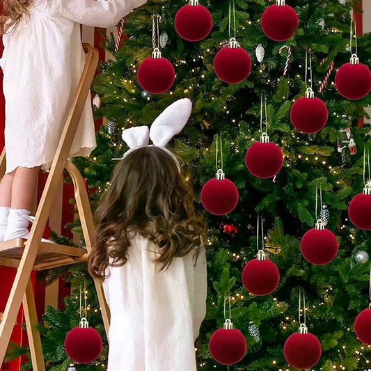 Velvet Christmas Ball Ornaments Red & White Xmas Tree Decor Christmas Ball Ornaments Oasis Select