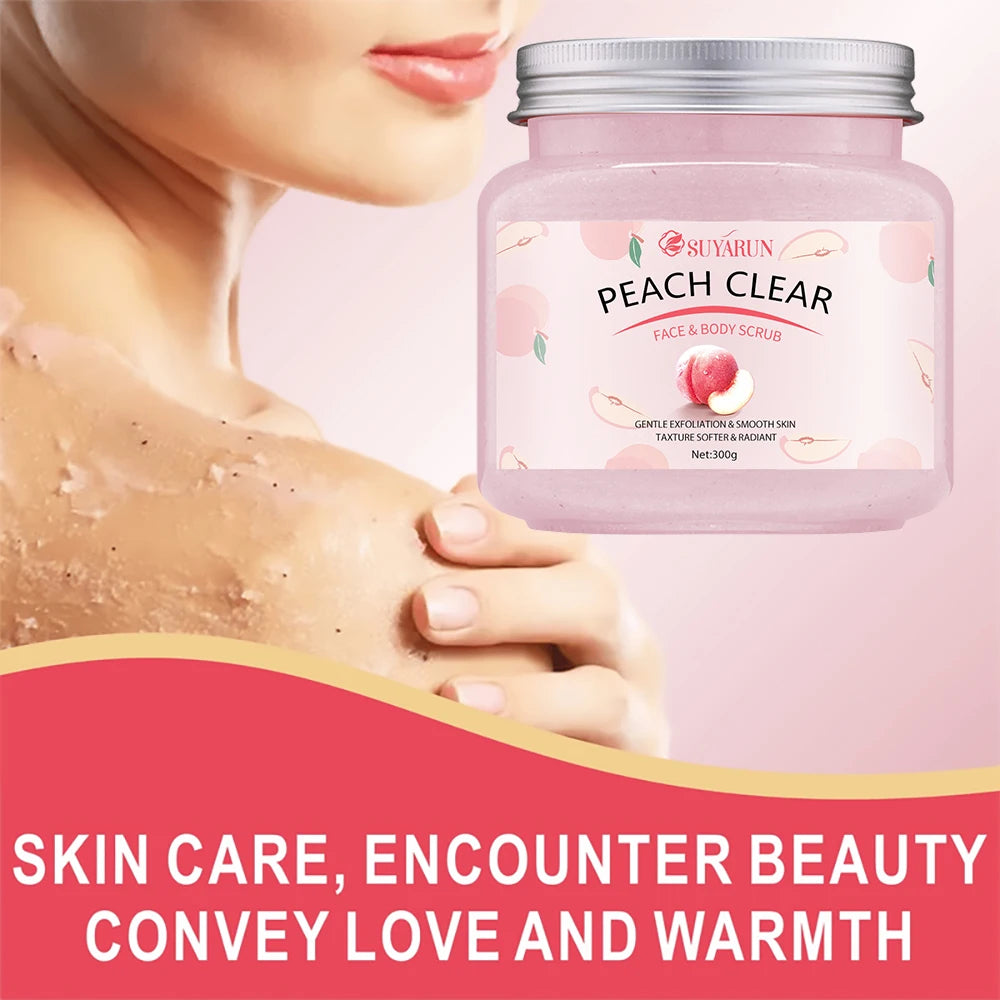 SUYARUN Peach Sugar Scrub Exfoliator - Moisturizing Body Polish with Shea Butter, Natural Exfoliator for Smooth Skin, 300g. Peaceful Pleasures Health and Wellness