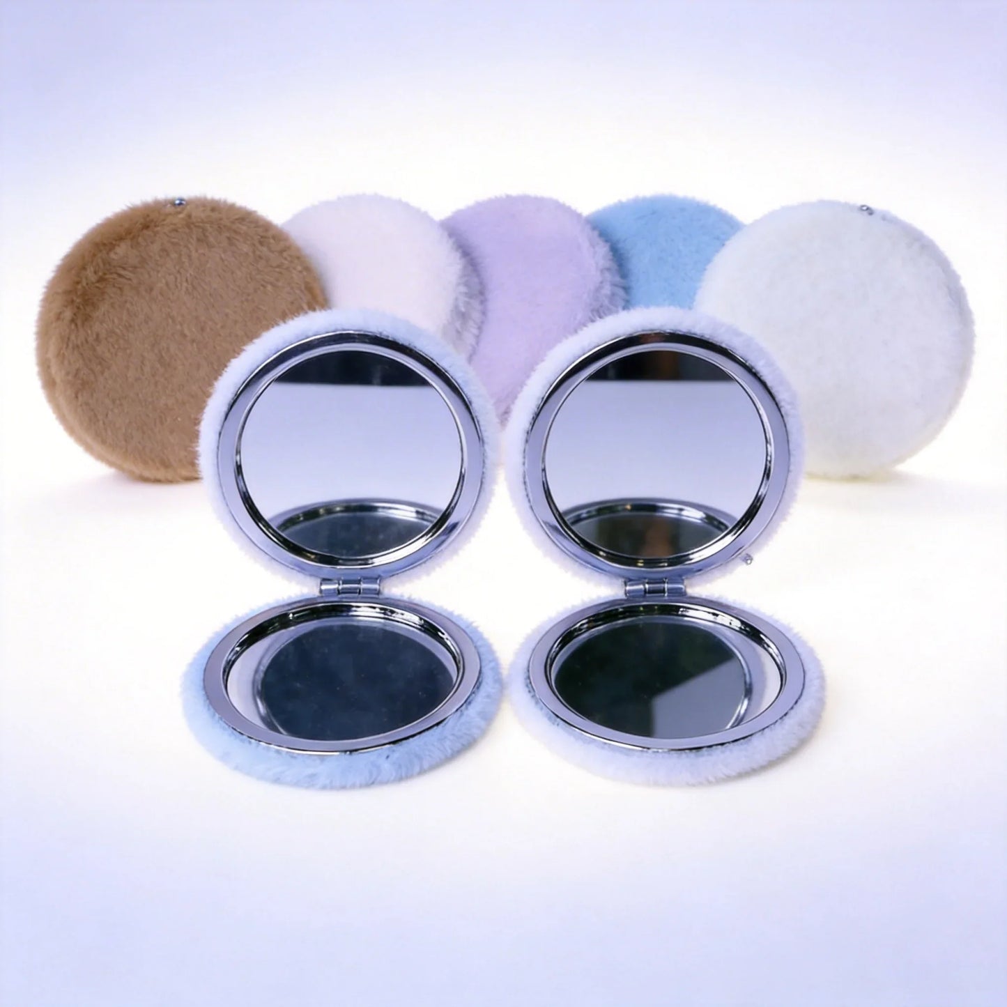 Fluffy Plush Compact Mirror – Dual-Sided Portable Folding