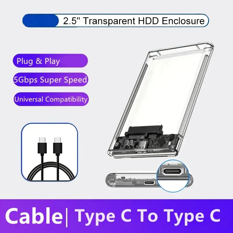 Transparent External Hard Drive Case 2.5 Inch HDD SSD Case Micro-B To USB3.1 4TB Drive Housing Compatible UASP SATA III Laptop Peaceful Pleasures Health and Wellness USB C-USB C