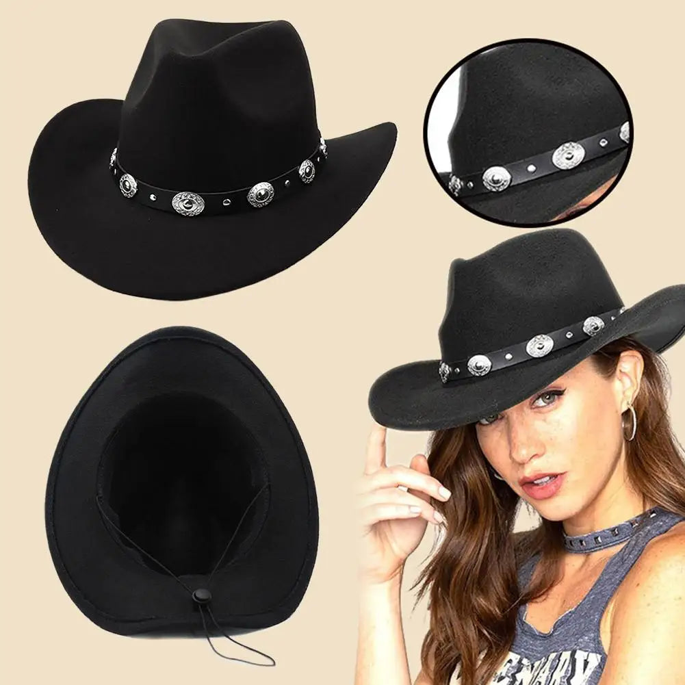 Vintage Western Cowboy Hat Comfortable Roll Up Brim Belt Buckle Cowgirl Fedora Cowgirl Church Sombrero Hombre Caps Peaceful Pleasures Health and Wellness