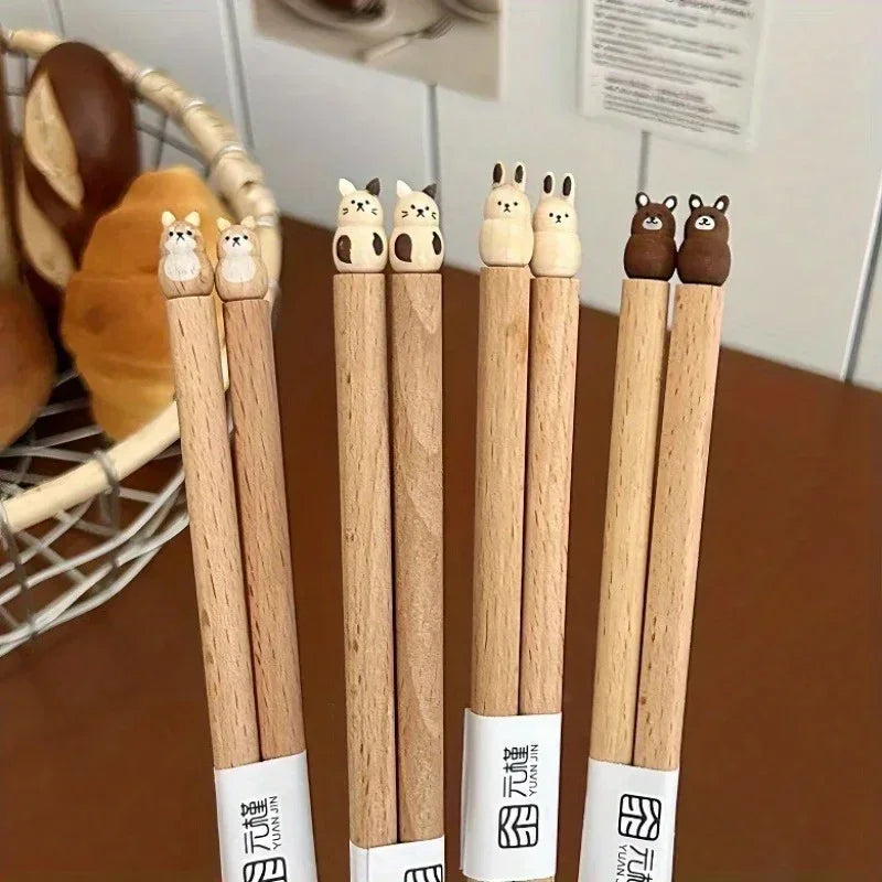 Practical Cute Shiba Bear Rabbit Cats Tableware Beech Wood Chopsticks Practical Wooden Dinnerware Hand Carved Beech Chopsticks Peaceful Pleasures Health and Wellness