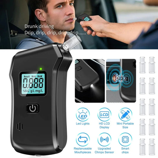 Breath Alcohols Tester,High-Accuracy Breathalyzers with LCD Display Portable Rechargeable Diagnostics Tool For Alcohols Testing Peaceful Pleasures Health and Wellness Default Title