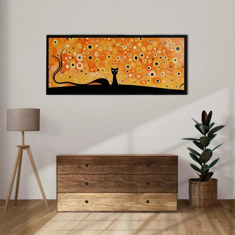 Unframed Black Cat Canvas Poster Art, Long Horizontal Orange Wall Art, Large No Framed Canvas, Frameless Wall Decor Art Peaceful Pleasures Health and Wellness