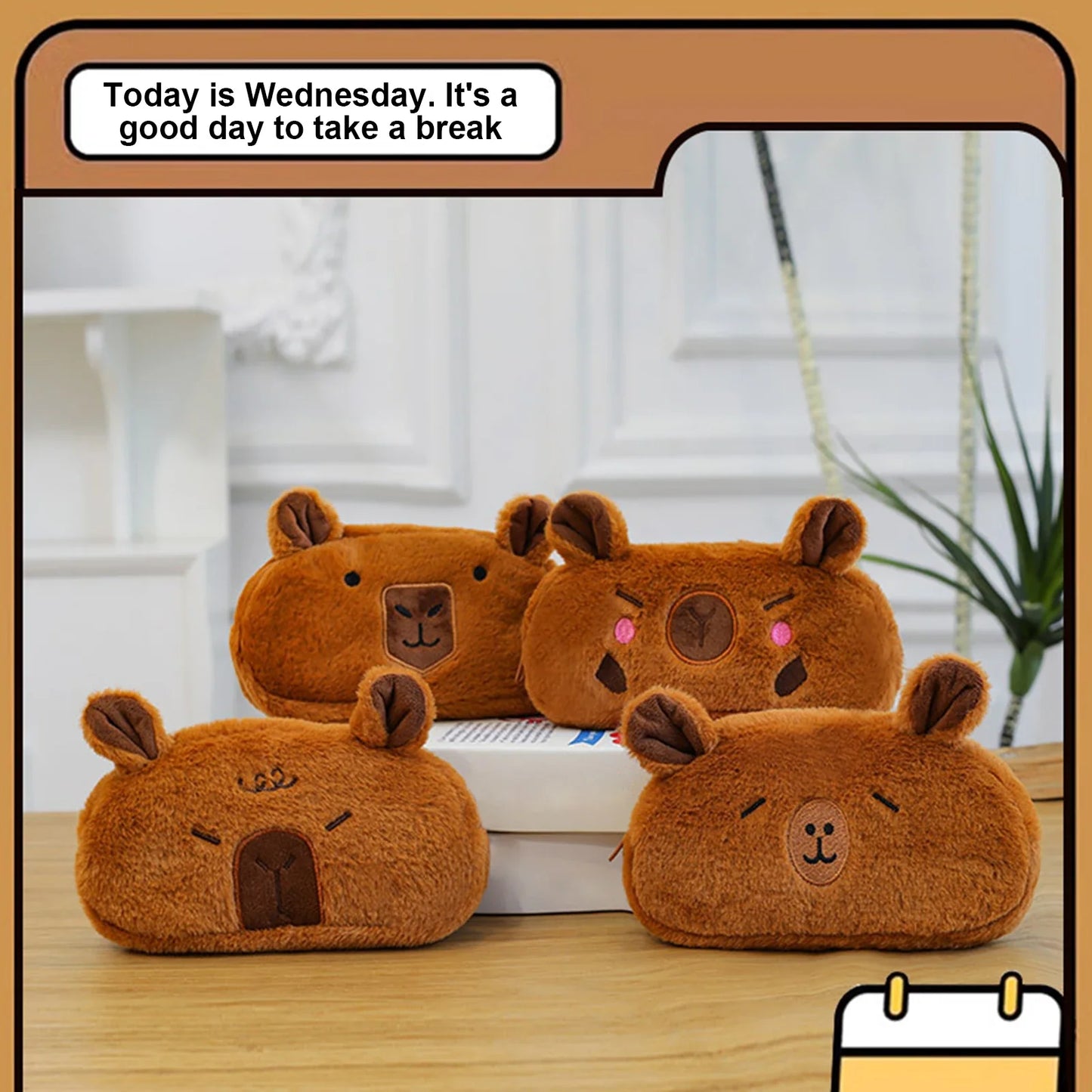 Cute Capybara Pencil Case – Large Plush Pen Pouch for Kids