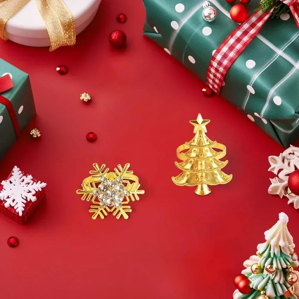 Christmas Napkin Ring Set | 12 Snowflake & Tree Designs