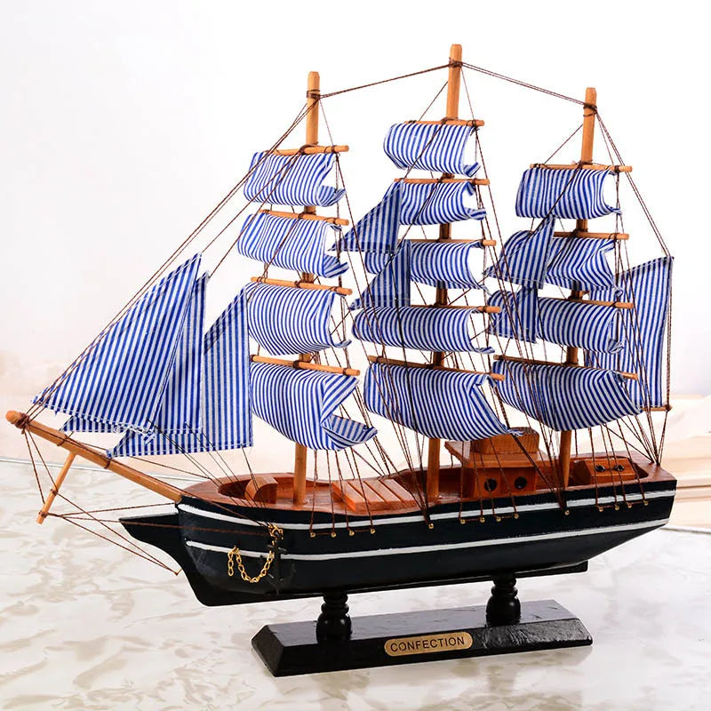 Wooden Sailing Ship Mediterranean Decoration Handmade Carved Nautical Boat Model Gift Gift Sailing Ship Boat Model Peaceful Pleasures Health and Wellness