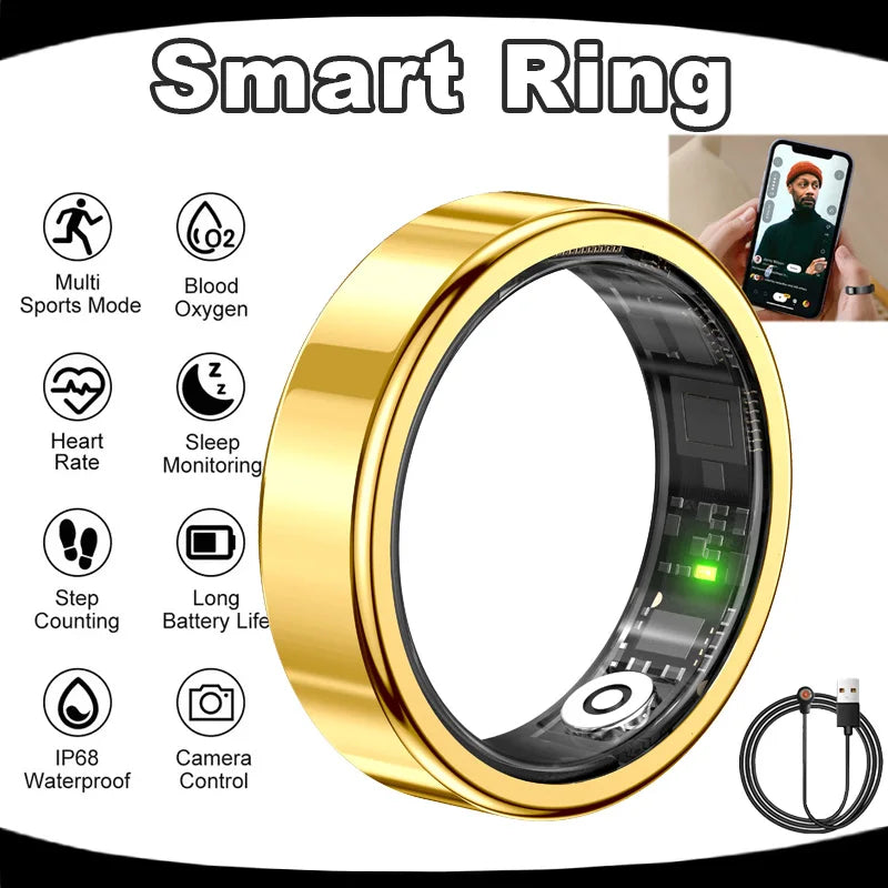 Smart Ring 2026 Men Women New IP68 WaterProof Heart Rate Blood Pressure Blood Oxygen Sleep Monitoring Multi-Sport Mode Smartring Peaceful Pleasures Health and Wellness Gold 10