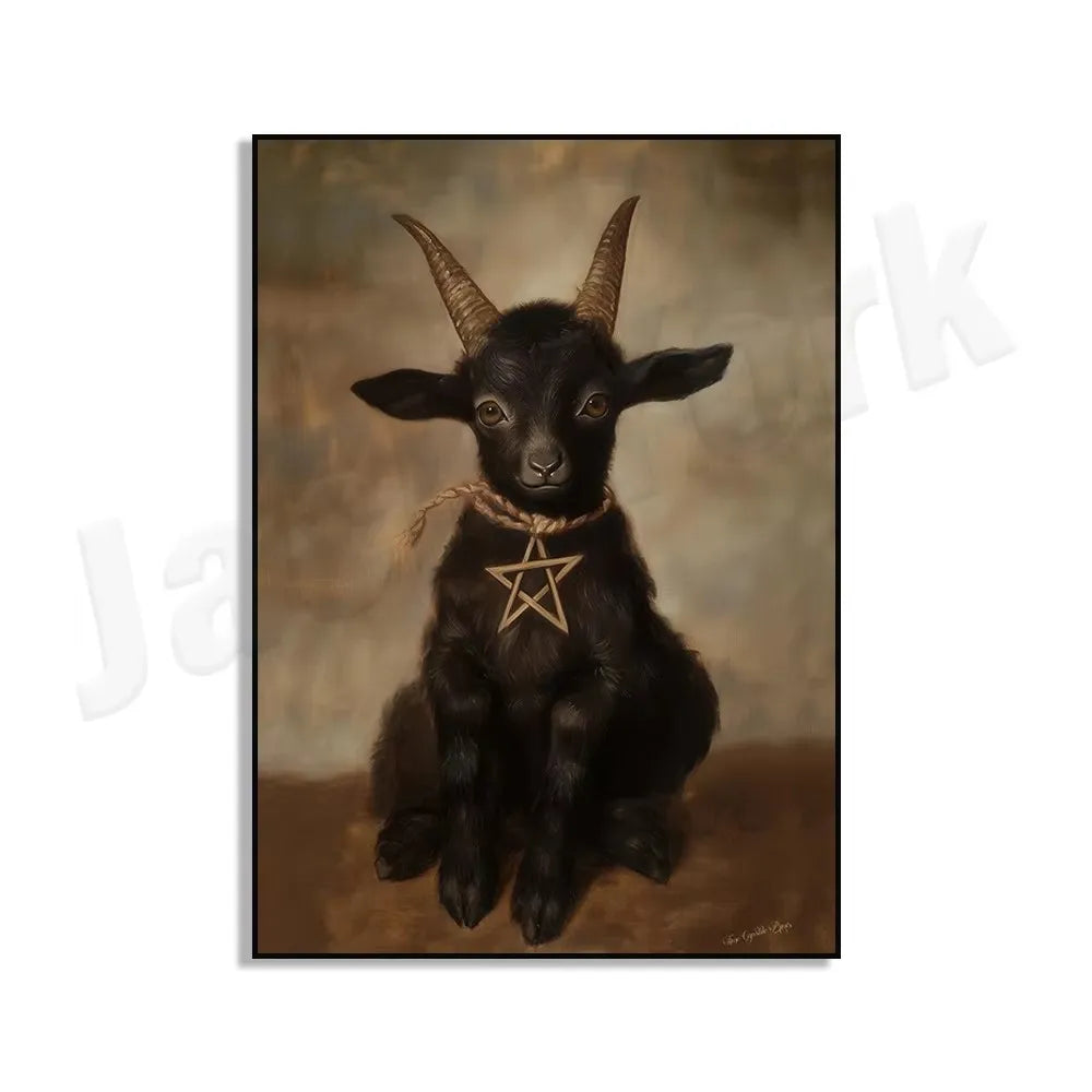 Black Phillip Goat in Cemetery Canvas Art - Satanic Gothic Pagan Wall Decor, Unframed Modern Horror Movie Poster for Home Decora Peaceful Pleasures Health and Wellness ZLH5085 100x150cm No Frame
