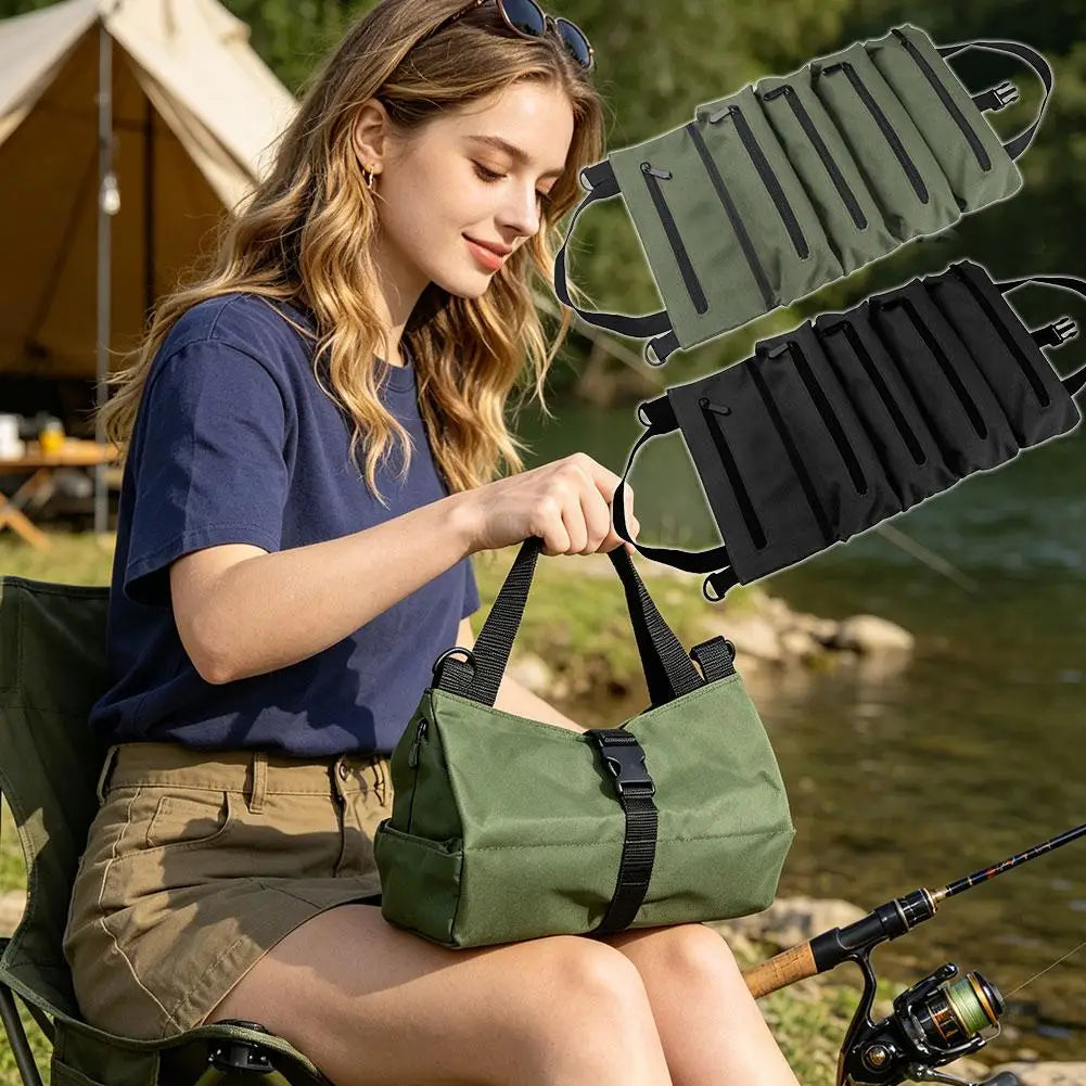 Canvas Tool Roll Storage Bag Multi-Pocket Tool Organizer Pouch Heavy Duty Wrench Roll Bag for Camping,Fishing,Outdoor Work Peaceful Pleasures Health and Wellness
