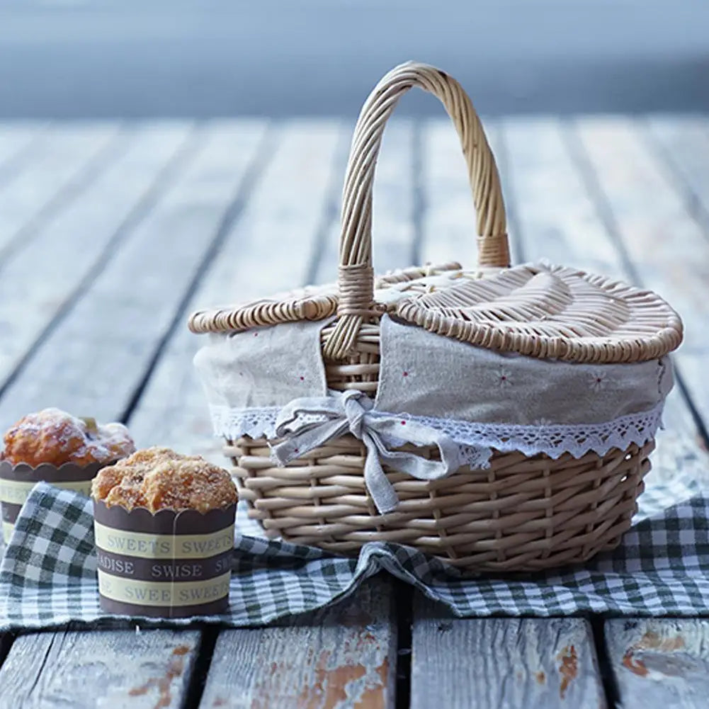 Handmade Wicker Picnic Basket With Lid and Handle Peaceful Pleasures Health and Wellness