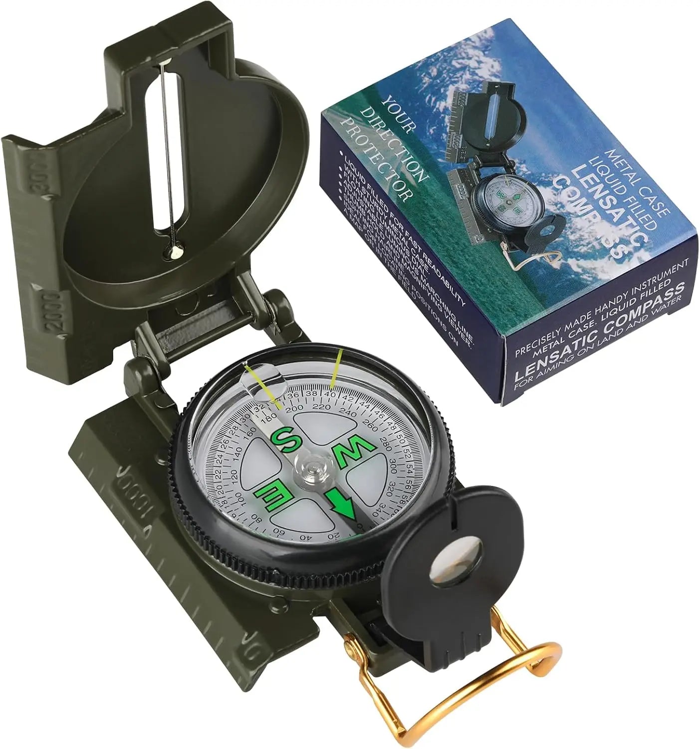 High Precision Army Compass, Waterproof Metal Sight Design Professional Outdoor Tool for Hiking Mountaineering Sports Peaceful Pleasures Health and Wellness