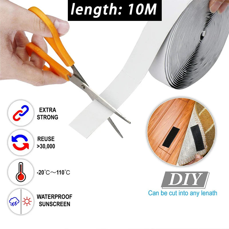 Self-Adhesive Hook & Loop Fastener Tape 1M–10M | DIY Strips