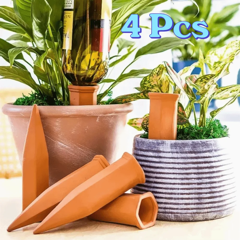 4-Pack Terracotta Self-Watering Spikes | Plant Drip Irrigation