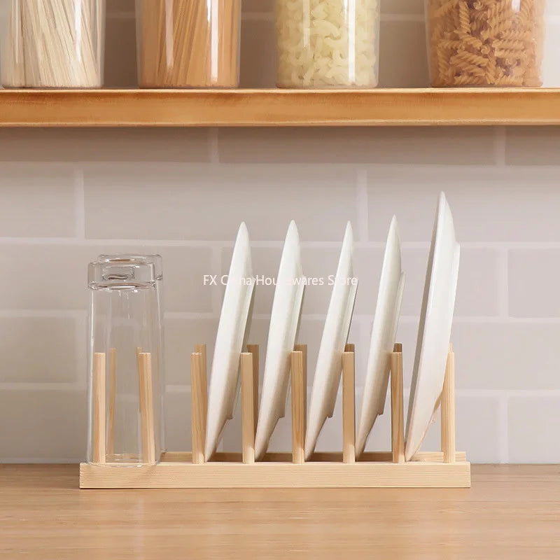 Plate Storage Rack Multifunctional Wooden Dish Rack for Cup Dish Pot Lid Drain Holder Kitchen Organizer Shelf Storage Containe Peaceful Pleasures Health and Wellness