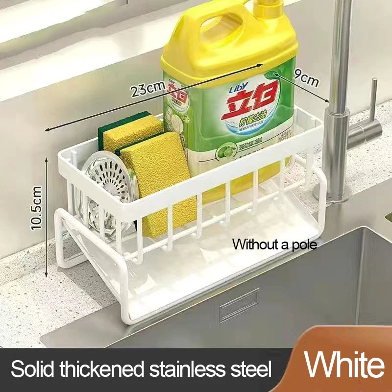 Kitchen Sink Drain Rack & Organizer – Self-Draining Soap, Sponge, Dishcloth & Towel Holder | Wall-Mount or Countertop