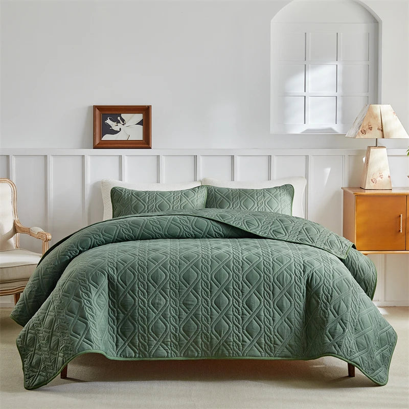 Quilt Bedding Sets, Lightweight Soft Bedspread Coverlet with Pillow Cases, Quilted Blanket Thin Comforter Bed Cover, All Season Peaceful Pleasures Health and Wellness Bedspread Green A Twin 176X230 cm