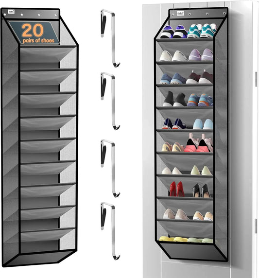 10-Tier Over-Door Shoe Organizer with Heavy-Duty Oxford Fabric, Holds 20+ Pairs, Saves Closet Space (Gray) Peaceful Pleasures Health and Wellness United States