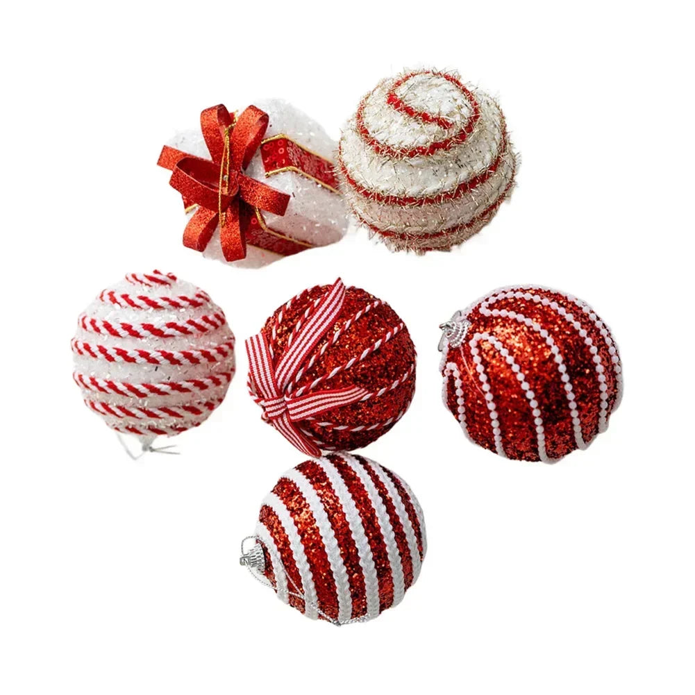 6 Red & White Foam Christmas Ball Ornaments 8cm | 6-Pack