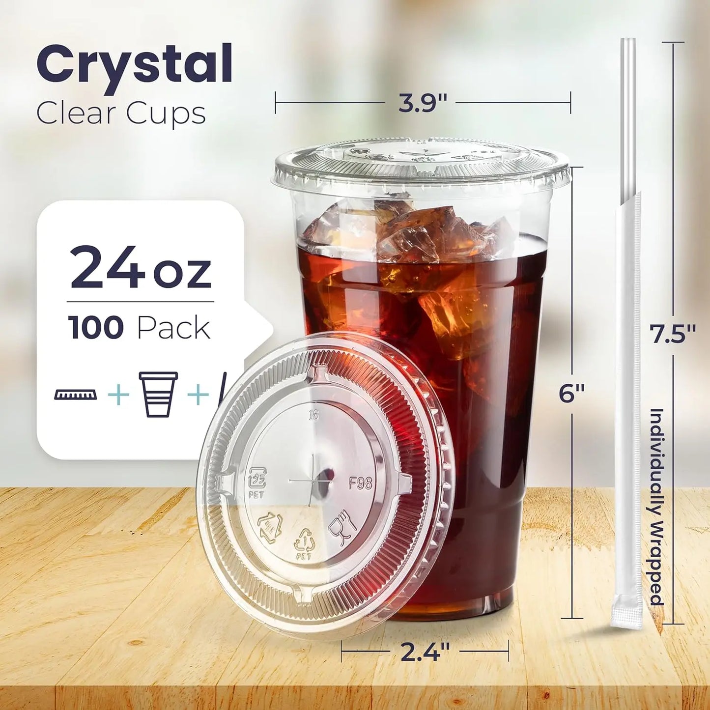 100 Pack 12/16/20/24OZ Clear Plastic Cups with Flat Lids and Straws Free BPA for Iced Coffee Party Smoothie, Cold Drinks Peaceful Pleasures Health and Wellness 24OZ 100pcs