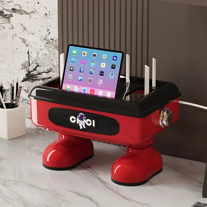 Compact Cute Cartoon Router Storage Box Organizer for Desktop Cable Management WiFi Holder Multifunctional Plastic Shelf Peaceful Pleasures Health and Wellness
