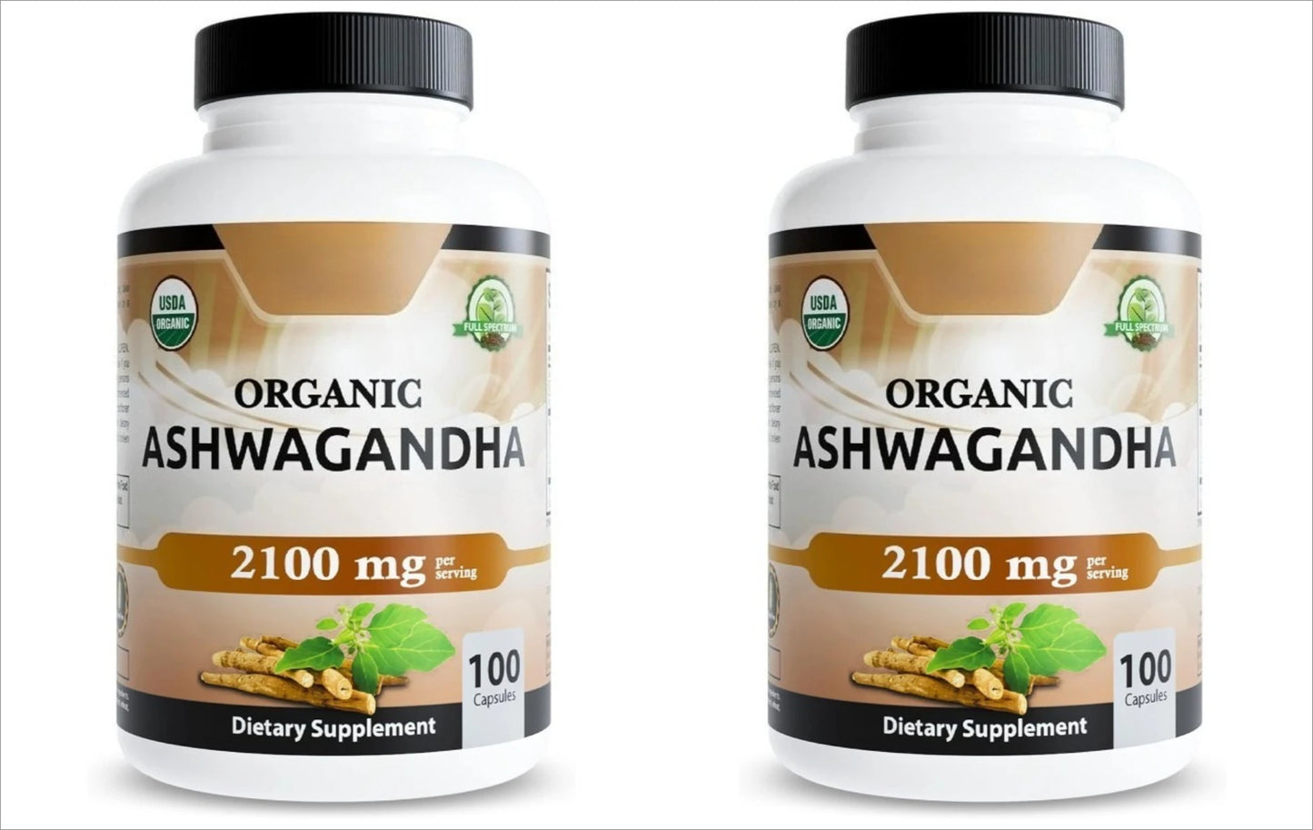 Organic Ashwagandha Capsules | Root Powder & Extract 100 Ct