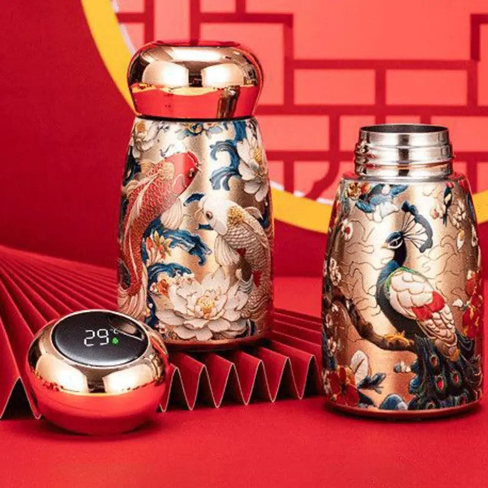 304 Stainless Steel Insulated Cup 230ml Chinese Style Thermal Water Bottle Leak-Proof Temperature Display Coffee Mug Peaceful Pleasures Health and Wellness