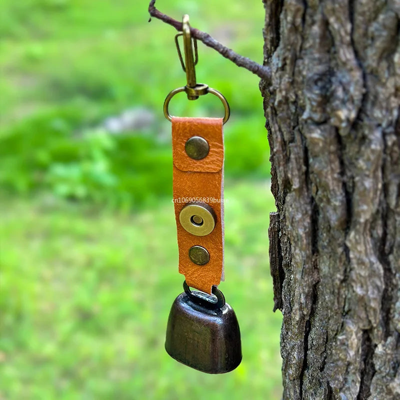 Outdoor Repellent Bear Bell Camping Retro PU Wind Chime Keychain Accessories Hiking Reminder Pet Pendant Bell for Fishing Decor Peaceful Pleasures Health and Wellness