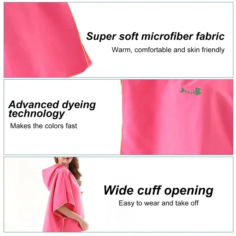 Hooded Microfiber Surf Poncho – Quick-Dry Changing Robe Adults