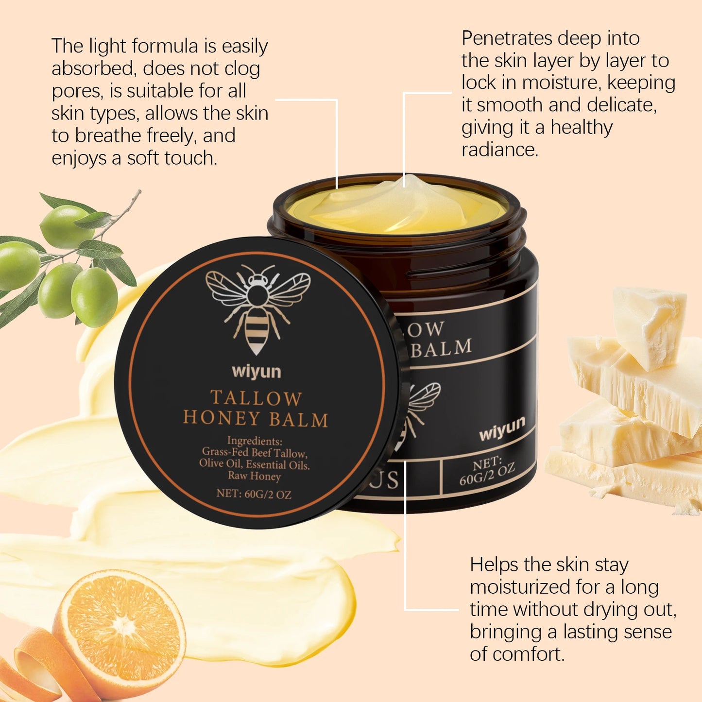 Beef Tallow Honey Moisturizing Cream Hydration Nourishing Korean Skin Care Bleaching Firming Face Body Moisturizer Lotion Peaceful Pleasures Health and Wellness